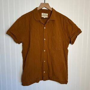 Madewell Easy Fit Embroidered Button Up Shirt Rust Orange Short Sleeve Women’s M